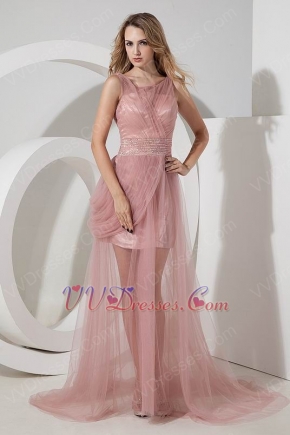 Scoop Neck Side Zip Pink Formal Evening Dress For Juniors