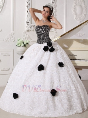 Black Sequin Fabric Rolled Fabric Flowers Skirt Quinceanera Dress