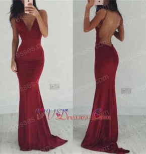 Spaghetti Straps Spandex Erogenous Prom Dress Deep V and Show Back