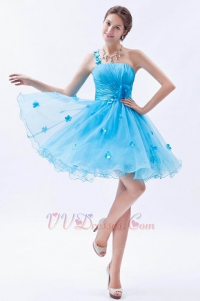 Sexy One Shoulder Knee Length Azure Graduation Dress