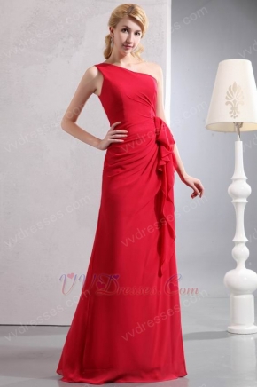 Pretty Right One Shoulder Floor Length Crimson Formal Dress