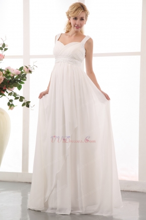 Straps Ivory Chiffon Maternity Dress For Bride Wear