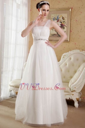 White A-Line V-neck Brush Train Wedding Dress With Lace Up Back