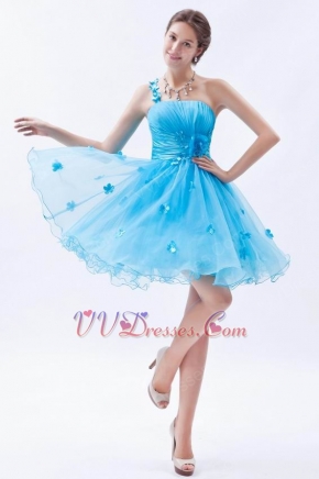 Sexy One Shoulder Knee Length Azure Graduation Dress