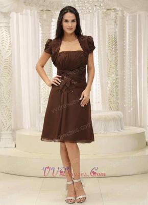 Chocolate Knee Length Chiffon Mother Of Bride Dress With Jacket