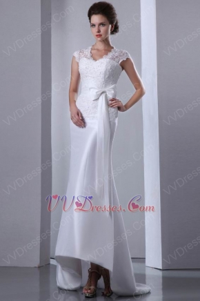 Lace Bodice Column High Low Skirt Wedding Dress By White Taffeta