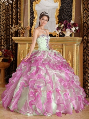 Fuchsia and Apple Green Cascade Quinceanera Dress Top Designer