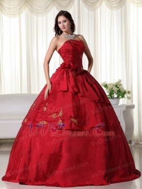 Wine Red Dress For Girls Quinceanera Wear With Embroidery Like Princess