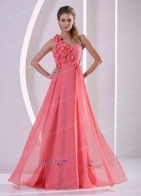 Smart One Shoulder Watermelon Thanksgiving Party Dress Has 3D Flowers Design