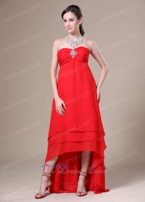 Scarlet Red Chiffon High-low 3 Layers Prom Dress For Lady Wear