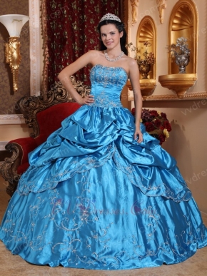 Embroidered Puffy Floor Length Skirt Azure Quinceanera Dress