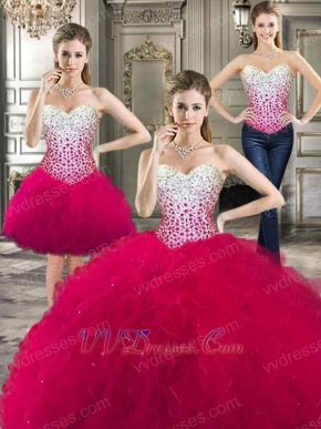 Sweetheart V Basque Detachable Fuchsia Quinceanera Gown With Short Skirt