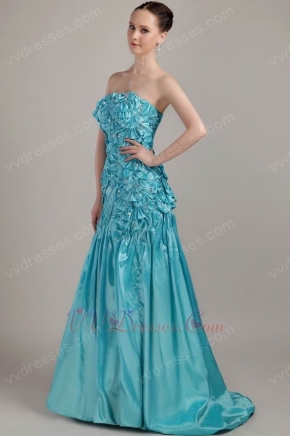 Teal Strapless A-line Floor Length Prom Dress Designer