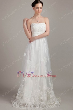 Appliqued Strapless Empire Sweep Train Wedding Gows For Bride