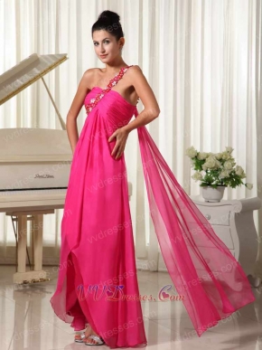 One Shoulder Hot Pink Empire Watteau Prom Dress Girl First Choice