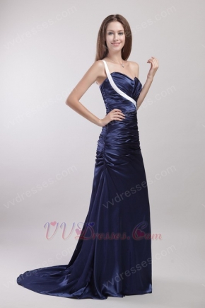 One-shoulder Inexpensive Navy Blue Prom Dress Under 150 Dollars