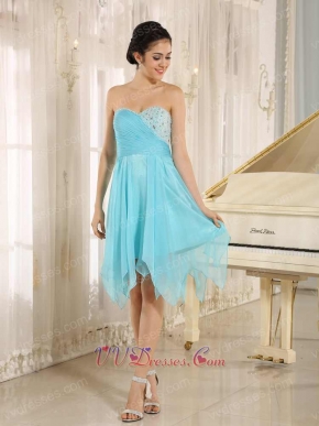 Ice Blue Chiffon Irregular Hemline Homecoming Dress Girl Most Pick