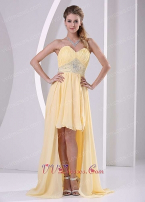 V Shaped Light Yellow High-low Empire Waiste Prom Dress To College Wear