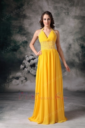 Empire Halter Sun Orange Chiffon 2014 Prom Celebrity Dress