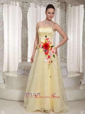 Strapless Floor-length Daffodil Organza Prom Dress With Colorful Petals