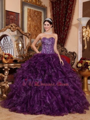 Purple Sweetheart Ruffled Skirt Cheap Military Ball Gown