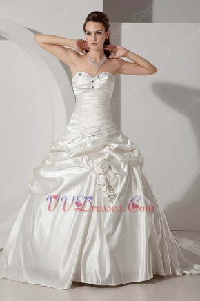 Inexpensive Sweetheart Crystal Corset Ivory Bridal Wedding Dress