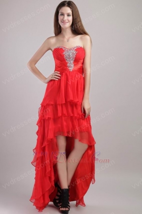 Sweetheart High-low Red Organza Crazy Prom Dresses With Beading