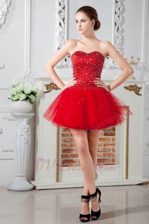 Lovely Sweetheart Dark Red Net Graduation Dress Cheap