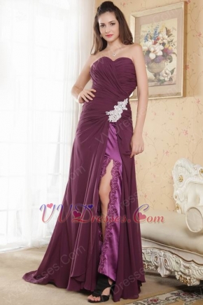 Romantic Side Split Grape Formal Dress With Lace