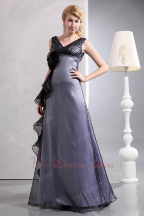 Dark Silver Style Discount V Neck Floor Length Silver Evening Dress