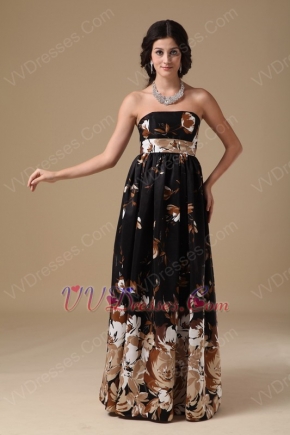 Multi-Color Strapless Black Printed Evening Celebrity Dress