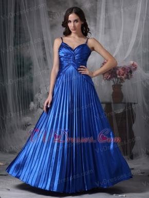 Spaghetti Straps Floor-length Ruched Royal Blue Prom Dress Inexpensive