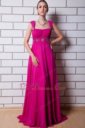 Beautiful Square Neck Magenta Rose Chiffon La Femme Prom Dress