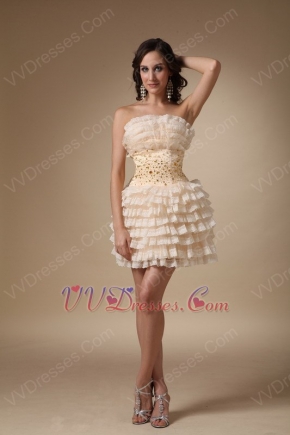 Strapless Layers Decorate Champagne Lace Cocktail Dress