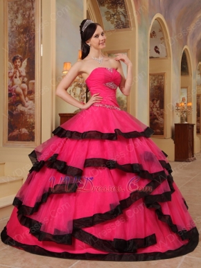 Rose Pink Corset Back Top Quinceanera Dress With Black Bordure