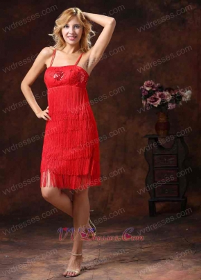 Spaghetti Straps Layers Red Tassels Latin Dance Dress Charming