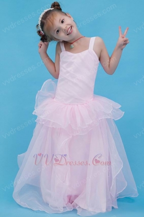 Vintage Straps Pink Organza Girls Flower Girl Dresses