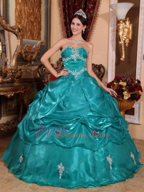 Medium Turquoise Organza Quinceanera Dress At Wholesale Price