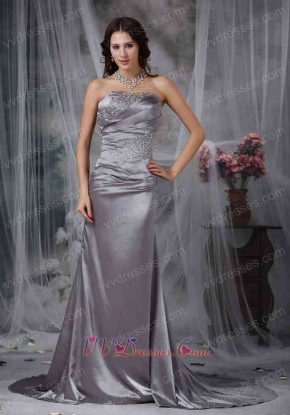 Elastic Wove Satin Grey Formal Evening Dress With Fishtail Night Club