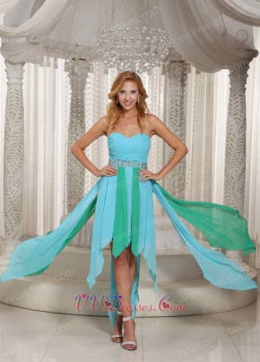 Asymmetrical Turquoise and Aqua Chiffon Hemline Prom Dress For Cocktail