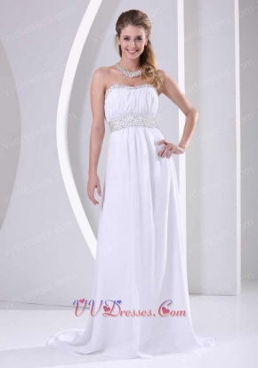 Strapless White Chiffon Empire Waist Prom Dress Wedding Guest Wear