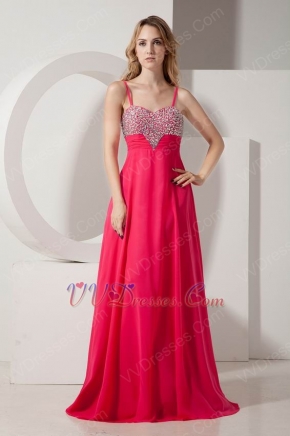 Beaded Spagetti Straps Deep Rose Pink Prom Dress For Sale Online