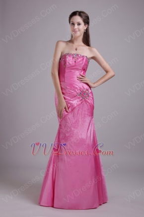 2013 Rose Pink Taffeta Evening Dress With Rhinestone