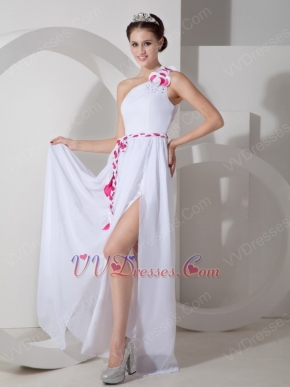 Sexy One Shoulder High Split White Prom Dress With Colorful Sash