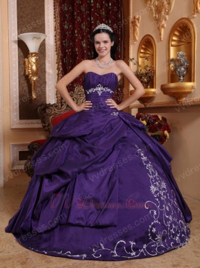 Sweetheart Embroidery Puffy Blue Violet Quinceanera Dress