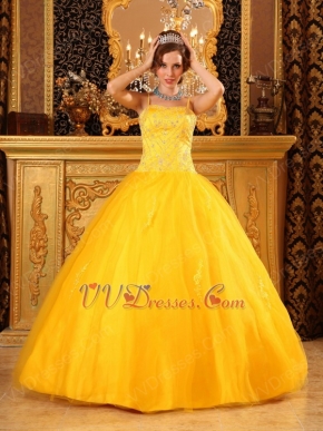 Bright Gold Yellow Quinceanera Dress With Spaghetti Straps