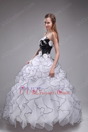 White Orangza Skirt Winter La Quinceanera Dress With Black Details