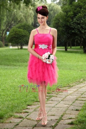 Spaghetti Strap Ruffled Skirt Hot Pink Cocktail Dress Code