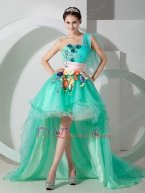 Spring Green High Low Colorful Prom Dress With Flowers Ornament