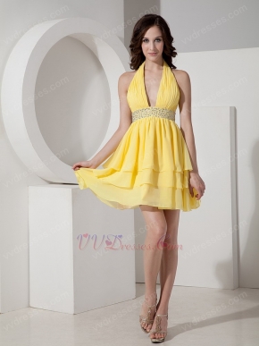 Yellow Halter Layers Mini Sweet 16 Dresses Under $100